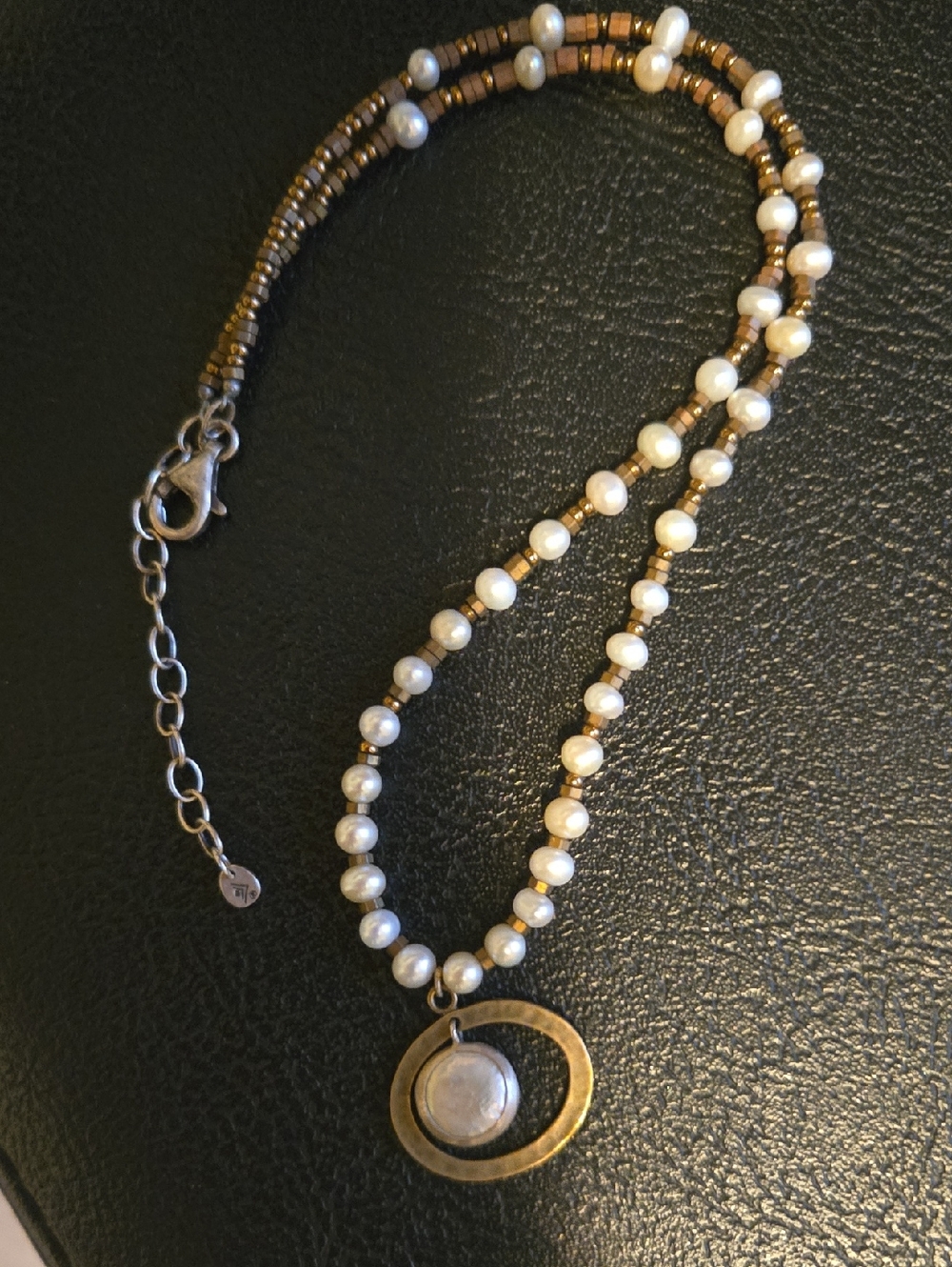 Silpada N1894 Go Coastal Pearl Brass and SS Necklace - Picture 3 of 3